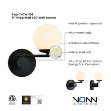 Load image into Gallery viewer, Integrated LED Wall Sconce Light in Black with 1 Glass Shade
