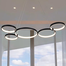 Load image into Gallery viewer, Integrated LED Chandelier Height Adjustable Multi-Ring Pendant Light in Black
