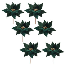 Load image into Gallery viewer, Forest Green Poinsettia Stem (Set of 6)
