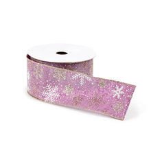 Load image into Gallery viewer, Mauve and Glitter Snowflake Wired Ribbon 2.5" x 10yds.
