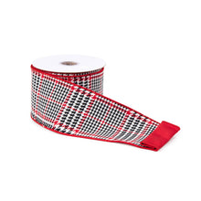 Load image into Gallery viewer, Red and Black Houndstooth Plaid Wired Ribbon 4" x 10yds

