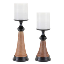 Load image into Gallery viewer, Tapered Wood and Metal Candle Holder (Set of 2)
