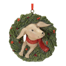 Load image into Gallery viewer, Playful Cat and Dog in Pine Wreath Ornament (Set of 4)
