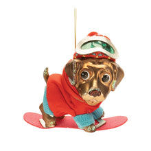 Load image into Gallery viewer, Glittered Snowboarding Dog Ornament (Set of 6)
