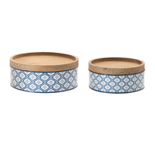 Load image into Gallery viewer, Metal Patterned Canister with Natural Wood Lid (Set of 2)
