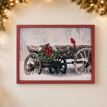 Load image into Gallery viewer, Framed Cardinal and Christmas Wagon Wall Art 15.5"L
