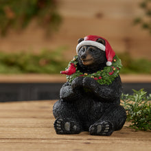 Load image into Gallery viewer, Holiday Black Bear with Santa Hat 7"H
