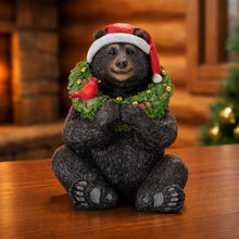 Load image into Gallery viewer, Holiday Black Bear with Santa Hat 7"H
