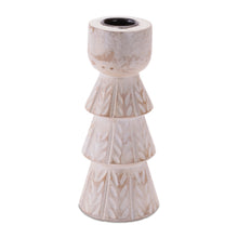 Load image into Gallery viewer, White Washed Wood Taper Candle Holder (Set of 2)

