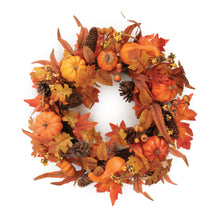 Load image into Gallery viewer, Pumpkin &amp; Pinecone Fall Harvest Wreath 24"D
