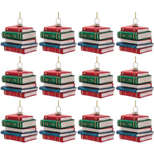 Load image into Gallery viewer, Stacked Books Glass Ornament (Set of 12)
