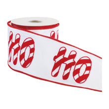 Load image into Gallery viewer, ÒHO HO HOÓ Candy Cane Wired Cotton Ribbon 4" x 5 Yds.
