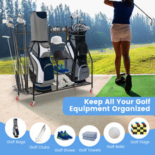 Load image into Gallery viewer, Double Golf Bag Rack with Removable Golf Club Stand and Wheels-Black
