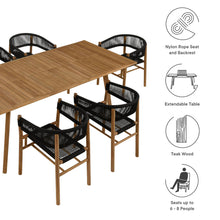 Load image into Gallery viewer, Vienna 7-Piece Outdoor Patio Teak and Rope Dining Set with Curved-Back Armchairs by Modway
