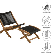 Load image into Gallery viewer, Vienna 2-Piece Outdoor Patio Teak and Rope Folding Accent Lounge Chair and Ottoman Set by Modway
