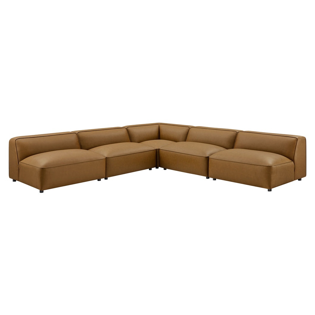 Auren 5-Piece Upholstered Armless L-Shaped Vegan Leather Modular Sofa by Modway