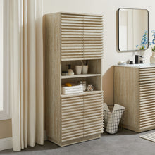 Load image into Gallery viewer, Render Tall Faux Travertine Linen Storage Cabinet by Modway

