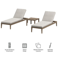 Load image into Gallery viewer, Northlake 3-Piece Outdoor Patio Teak Wood Furniture Set with Chaise Lounges and Side Table by Modway
