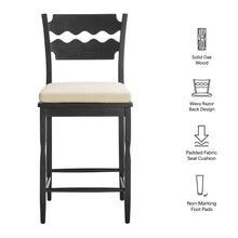Load image into Gallery viewer, Jax Oak Wood Counter Stool With Wavy Razor Back and Cushion by Modway
