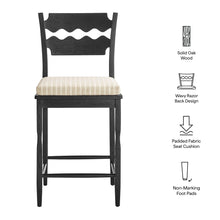 Load image into Gallery viewer, Jax Oak Wood Counter Stool With Wavy Razor Back and Cushion by Modway
