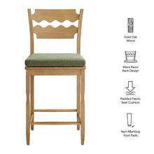 Load image into Gallery viewer, Jax Oak Wood Counter Stool With Wavy Razor Back and Cushion by Modway
