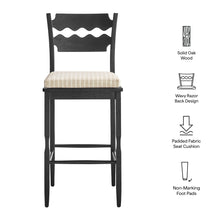 Load image into Gallery viewer, Jax Oak Wood Bar Stool With Wavy Razor Back and Cushion by Modway

