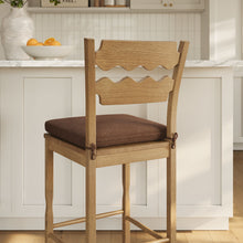 Load image into Gallery viewer, Jax Oak Wood Bar Stool With Wavy Razor Back and Cushion by Modway
