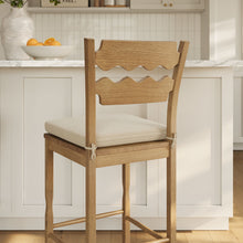 Load image into Gallery viewer, Jax Oak Wood Bar Stool With Wavy Razor Back and Cushion by Modway
