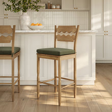 Load image into Gallery viewer, Jax Oak Wood Bar Stool With Wavy Razor Back and Cushion by Modway
