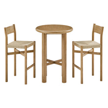 Load image into Gallery viewer, Alvia 3-Piece Round Oak Wood Bar Table With Bar Stools Set by Modway
