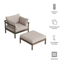 Load image into Gallery viewer, Eleni 2-Piece Outdoor Patio Teak Wood Armchair and Ottoman Set by Modway
