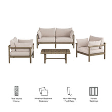 Load image into Gallery viewer, Eleni 4-Piece Outdoor Patio Teak Wood Sofa Set by Modway
