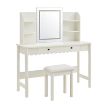Load image into Gallery viewer, Emmeline Scalloped Makeup Vanity Desk With LED Mirror and Stool by Modway
