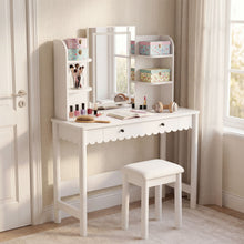 Load image into Gallery viewer, Emmeline Scalloped Makeup Vanity Desk With LED Mirror and Stool by Modway

