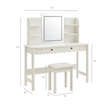 Load image into Gallery viewer, Emmeline Scalloped Makeup Vanity Desk With LED Mirror and Stool by Modway
