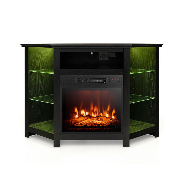 Fireplace Corner TV Stand with LED Lights and Smart APP Control for 50 Inches TV-Black