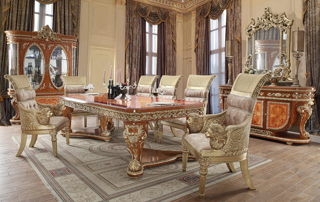 Luxurious dining room with ornate furniture and decor