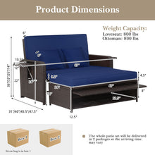 Load image into Gallery viewer, Patio Rattan Daybed with 4-Level Adjustable Backrest and Retractable Side Tray-Navy
