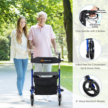 Load image into Gallery viewer, Folding Aluminum Rollator Walker with 8 inch Wheels and Seat-Blue

