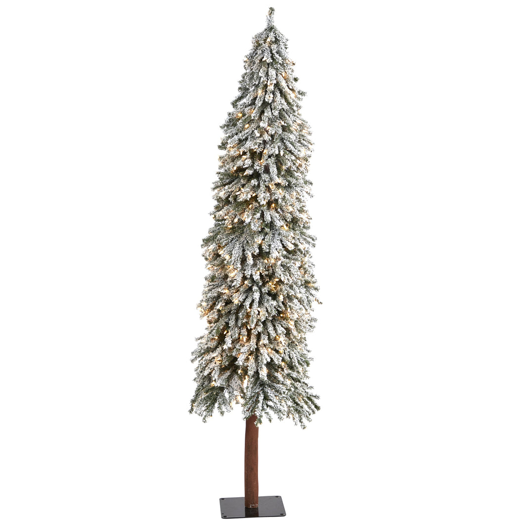 7' Flocked Gr& Alpine Artificial Christmas Tree w/ 400 Clear Lights