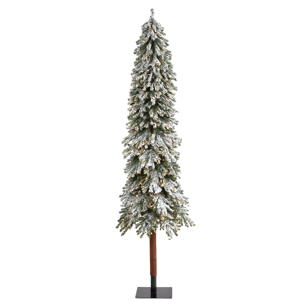 8' Flocked Gr& Alpine Artificial Christmas Tree w/ 500 Clear Lights