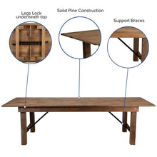 Load image into Gallery viewer, 9' x 40'' Antique Folding Farm Table Set with 12 Cross Back Chairs and Cushions
