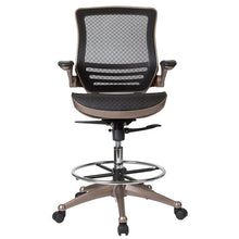 Load image into Gallery viewer, Mid-Back Black Mesh Drafting Chair with Melrose Gold Frame and Flip-Up Arms
