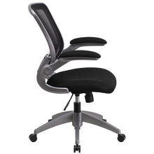 Load image into Gallery viewer, Mid-Back Black Mesh Swivel Task Office Chair with Gray Frame and Flip-Up Arms
