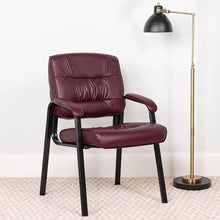 Load image into Gallery viewer, Burgundy LeatherSoft Executive Side Reception Chair with Black Metal Frame
