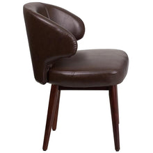 Load image into Gallery viewer, Comfort Back Brown LeatherSoft Side Reception Chair with Walnut Legs
