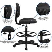 Load image into Gallery viewer, Black Patterned Fabric Drafting Chair (Cylinders: 22.5''-27''H or 26''-30.5''H)

