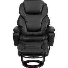 Load image into Gallery viewer, Recliner and Ottoman with Swivel Mahogany Wood Base in Black LeatherSoft
