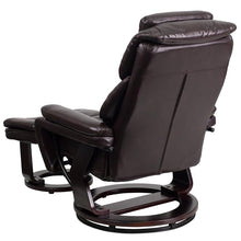 Load image into Gallery viewer, Recliner and Ottoman with Swivel Mahogany Wood Base in Brown LeatherSoft
