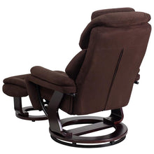 Load image into Gallery viewer, Recliner and Ottoman with Swivel Mahogany Wood Base in Brown Microfiber
